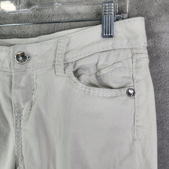 Women's White Cato Distressed Rolled Cuff Jeans Rhinestone Button Mid Rise 4 - Picture 6 of 15